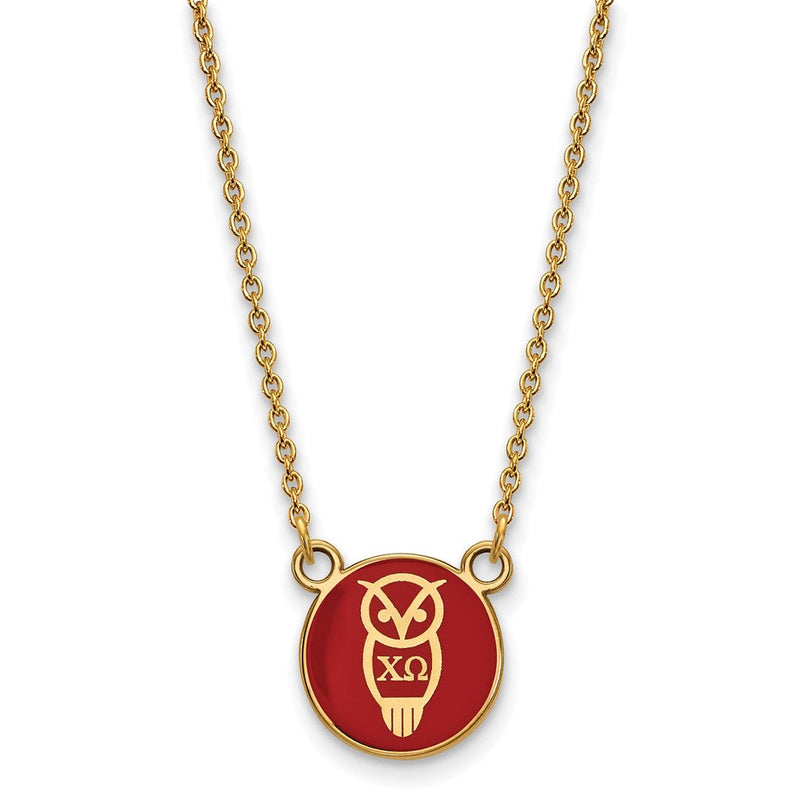 Vergoldet Sterlingsilber Logoart Chi Omega Sorority Symbol Klein Farbe Emaille Anhänger 18 Zoll Halskette