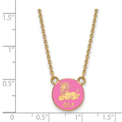 Vergoldet Sterlingsilber Logoart Phi Mu Extra Sorority Symbol Klein Farbe Emaille Anhänger 18 Zoll Halskette
