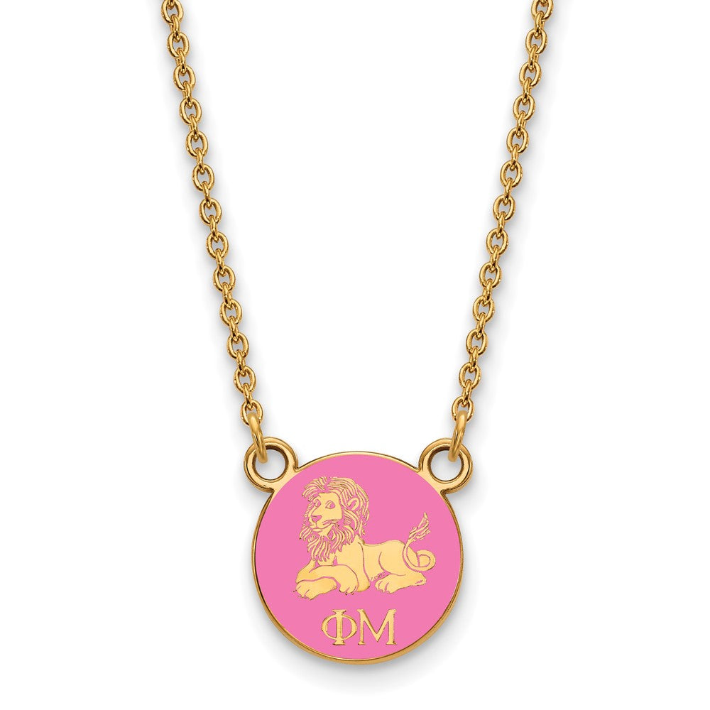 Vergoldet Sterlingsilber Logoart Phi Mu Extra Sorority Symbol Klein Farbe Emaille Anhänger 18 Zoll Halskette