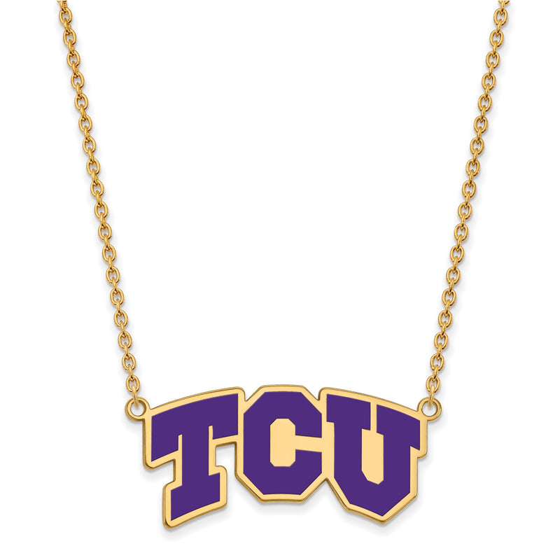 Vergoldet Sterlingsilber Logoart Texas Christlich University T C U Groß Emailliert Anhänger 18 Zoll Halskette