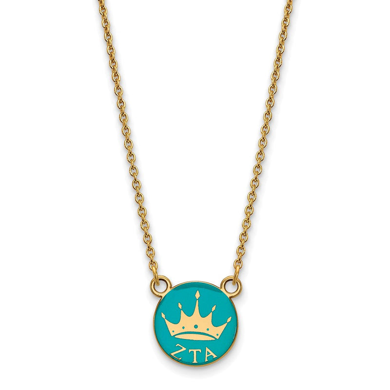 Vergoldet Sterlingsilber Logoart Zeta Tau Alpha Sorority Symbol Klein Farbe Emaille Anhänger 18 Zoll Halskette