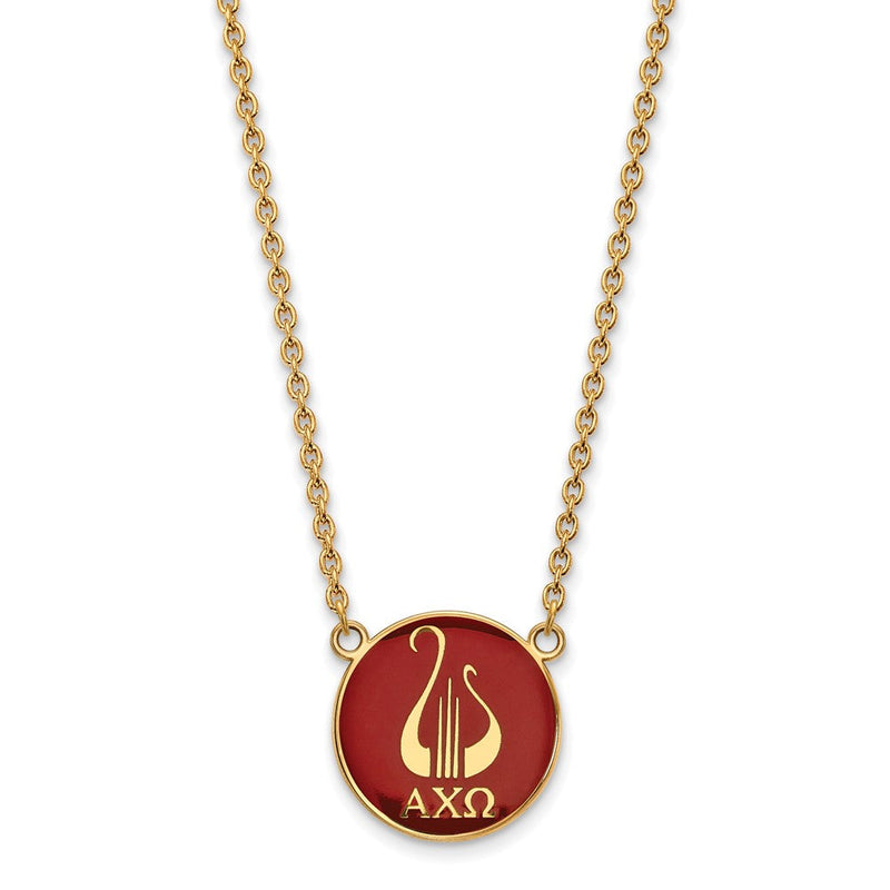 Vergoldet Sterlingsilber Logoart Alpha Chi Omega Sorority Symbol Groß Farbe Emaille Anhänger 18 Zoll Halskette