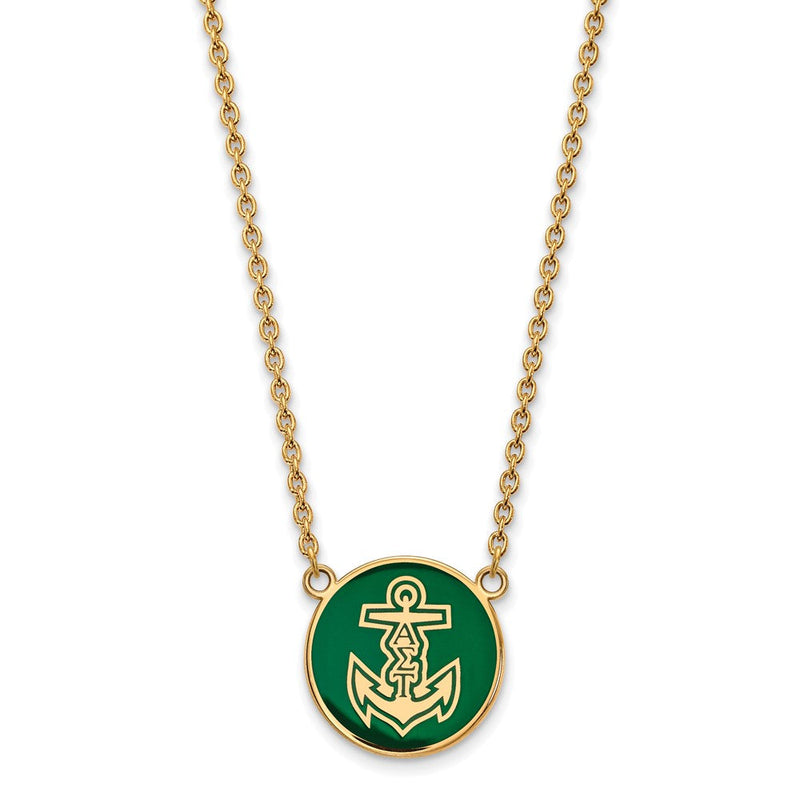 Vergoldet Sterlingsilber Logoart Alpha Sigma Tau Sorority Symbol Groß Farbe Emaille Anhänger 18 Zoll Halskette