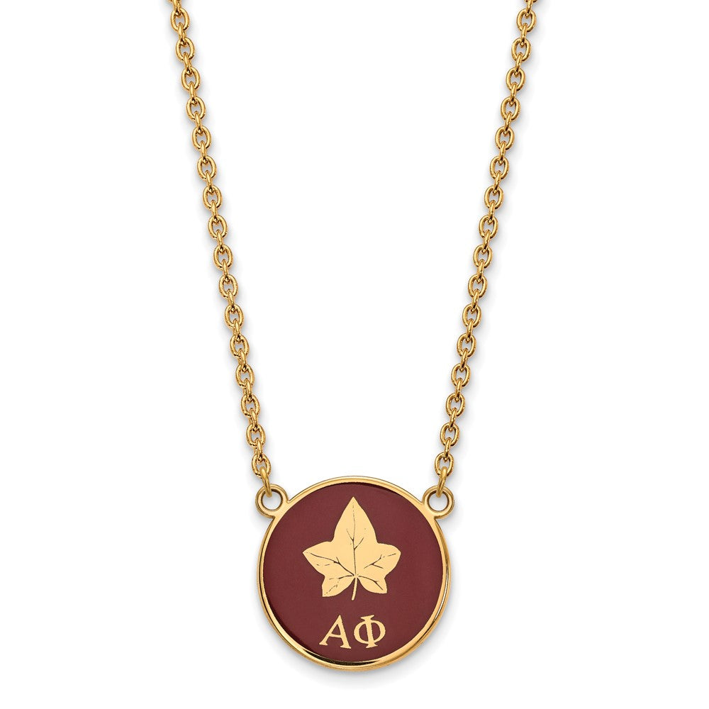 Vergoldet Sterlingsilber Logoart Alpha Phi Sorority Symbol Groß Farbe Emaille Anhänger 18 Zoll Halskette