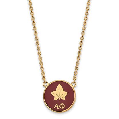 Vergoldet Sterlingsilber Logoart Alpha Phi Sorority Symbol Groß Farbe Emaille Anhänger 18 Zoll Halskette