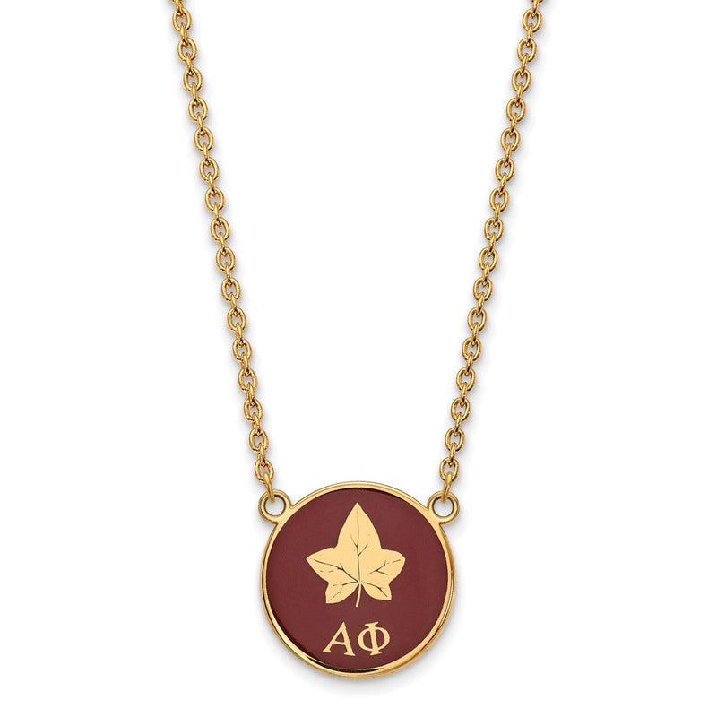 Vergoldet Sterlingsilber Logoart Alpha Phi Sorority Symbol Groß Farbe Emaille Anhänger 18 Zoll Halskette