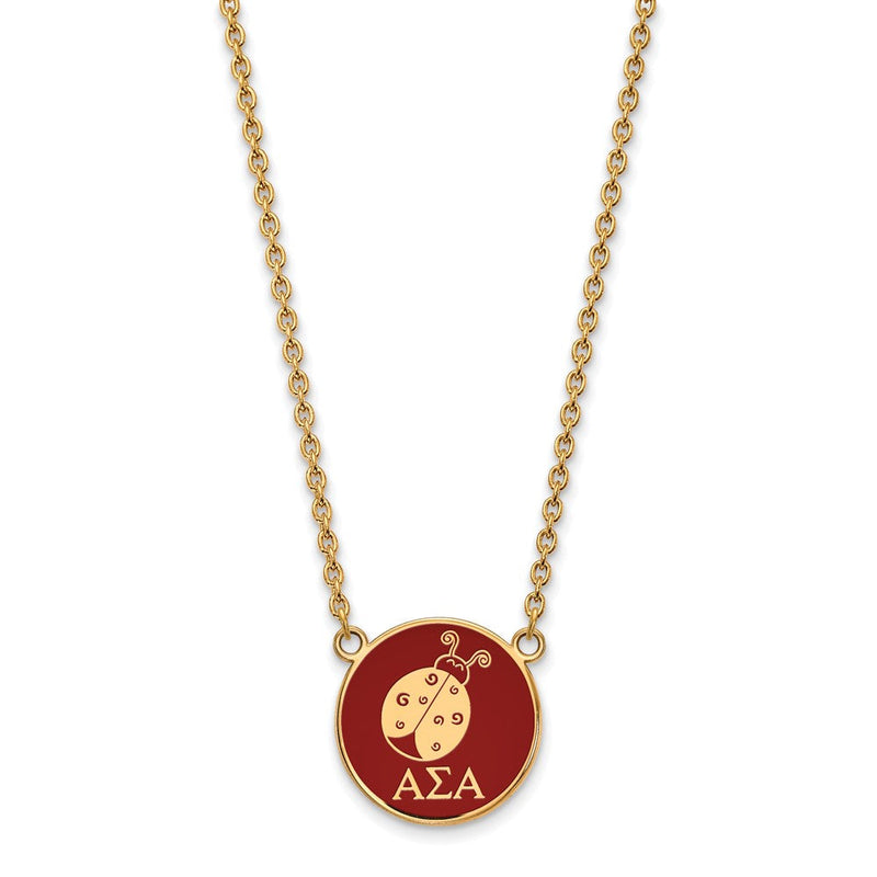 Vergoldet Sterlingsilber Logoart Alpha Sigma Sorority Symbol Groß Farbe Emaille Anhänger 18 Zoll Halskette