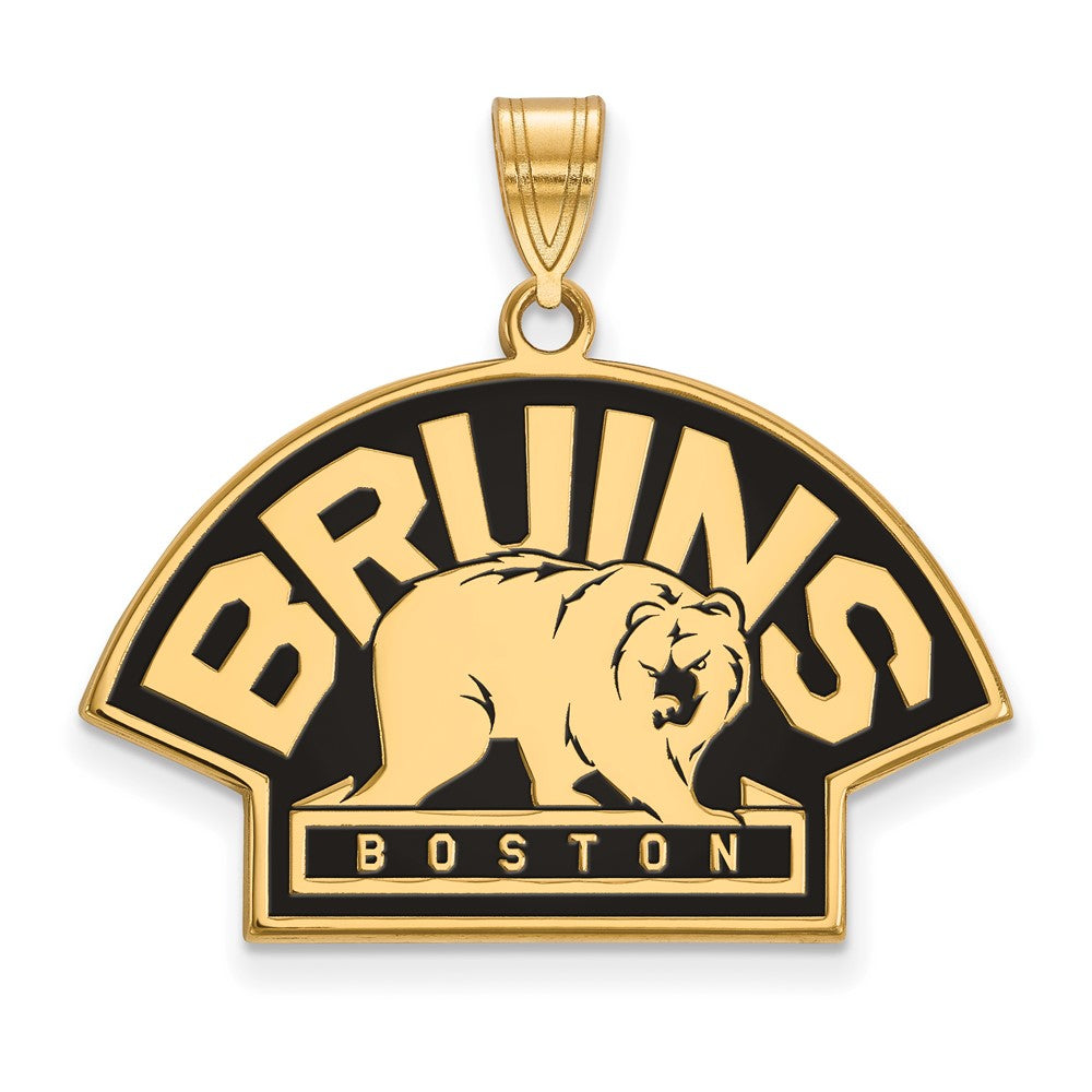 Vergoldet Sterlingsilber Nhl Logoart Boston Bruins Groß Emailliert Anhänger
