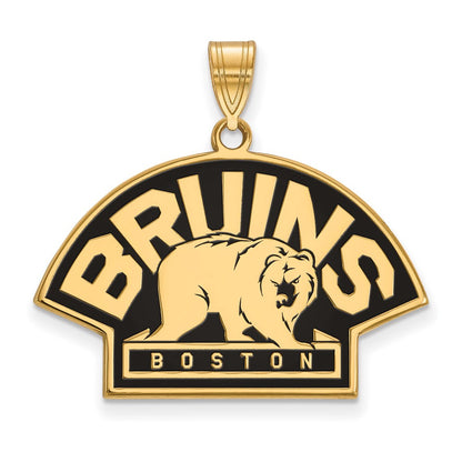 Vergoldet Sterlingsilber Nhl Logoart Boston Bruins Groß Emailliert Anhänger