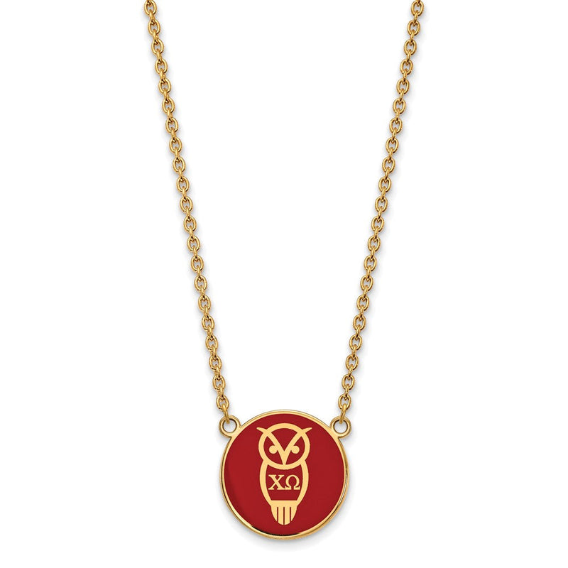 Vergoldet Sterlingsilber Logoart Chi Omega Sorority Symbol Groß Farbe Emaille Anhänger 18 Zoll Halskette
