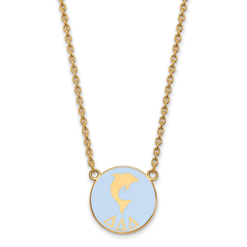 Vergoldet Sterlingsilber Logoart Delta Sorority Symbol Groß Farbe Emaille Anhänger 18 Zoll Halskette