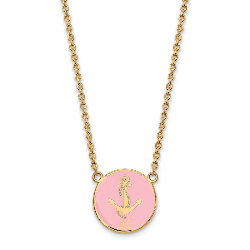 Vergoldet Sterlingsilber Logoart Delta Gamma Sorority Symbol Groß Farbe Emaille Anhänger 18 Zoll Halskette