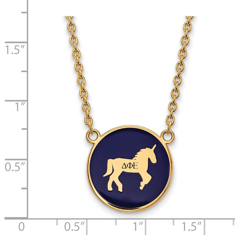 Vergoldet Sterlingsilber Logoart Delta Phi Epsilon Sorority Symbol Groß Farbe Emaille Anhänger 18 Zoll Halskette