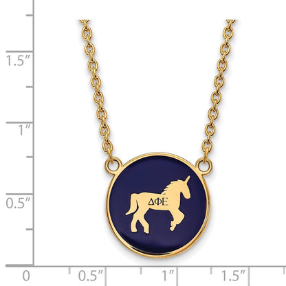 Vergoldet Sterlingsilber Logoart Delta Phi Epsilon Sorority Symbol Groß Farbe Emaille Anhänger 18 Zoll Halskette