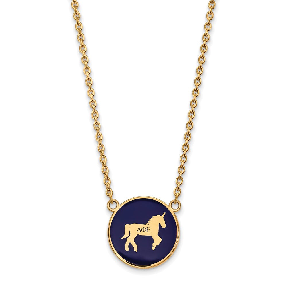 Vergoldet Sterlingsilber Logoart Delta Phi Epsilon Sorority Symbol Groß Farbe Emaille Anhänger 18 Zoll Halskette