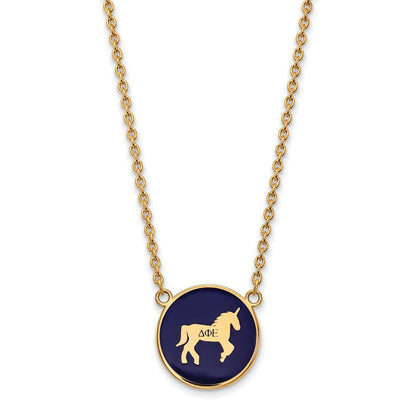 Vergoldet Sterlingsilber Logoart Delta Phi Epsilon Sorority Symbol Groß Farbe Emaille Anhänger 18 Zoll Halskette