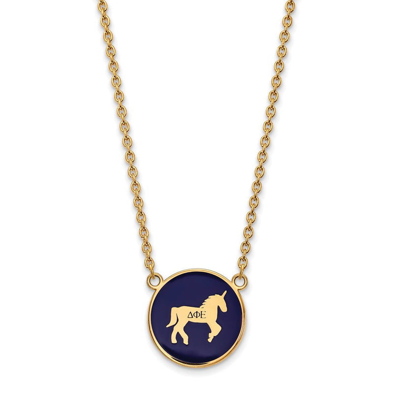 Vergoldet Sterlingsilber Logoart Delta Phi Epsilon Sorority Symbol Groß Farbe Emaille Anhänger 18 Zoll Halskette