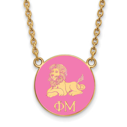 Vergoldet Sterlingsilber Logoart Phi Mu Sorority Symbol Klein Farbe Emaille Anhänger 18 Zoll Halskette