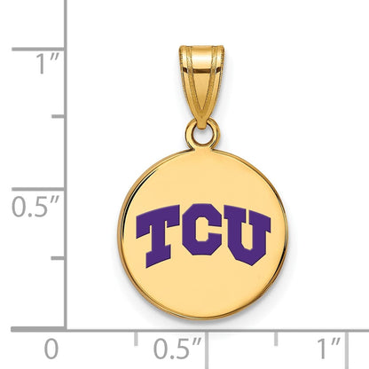 Vergoldet Sterlingsilber Logoart Texas Christlich University T C U Mittel Emailliert Plättchen Anhänger