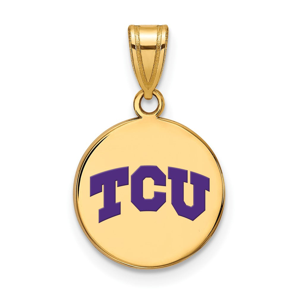 Vergoldet Sterlingsilber Logoart Texas Christlich University T C U Mittel Emailliert Plättchen Anhänger