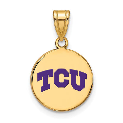 Vergoldet Sterlingsilber Logoart Texas Christlich University T C U Mittel Emailliert Plättchen Anhänger