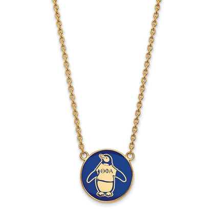 Vergoldet Sterlingsilber Logoart Theta Phi Alpha Sorority Symbol Groß Farbe Emaille Anhänger 18 Zoll Halskette