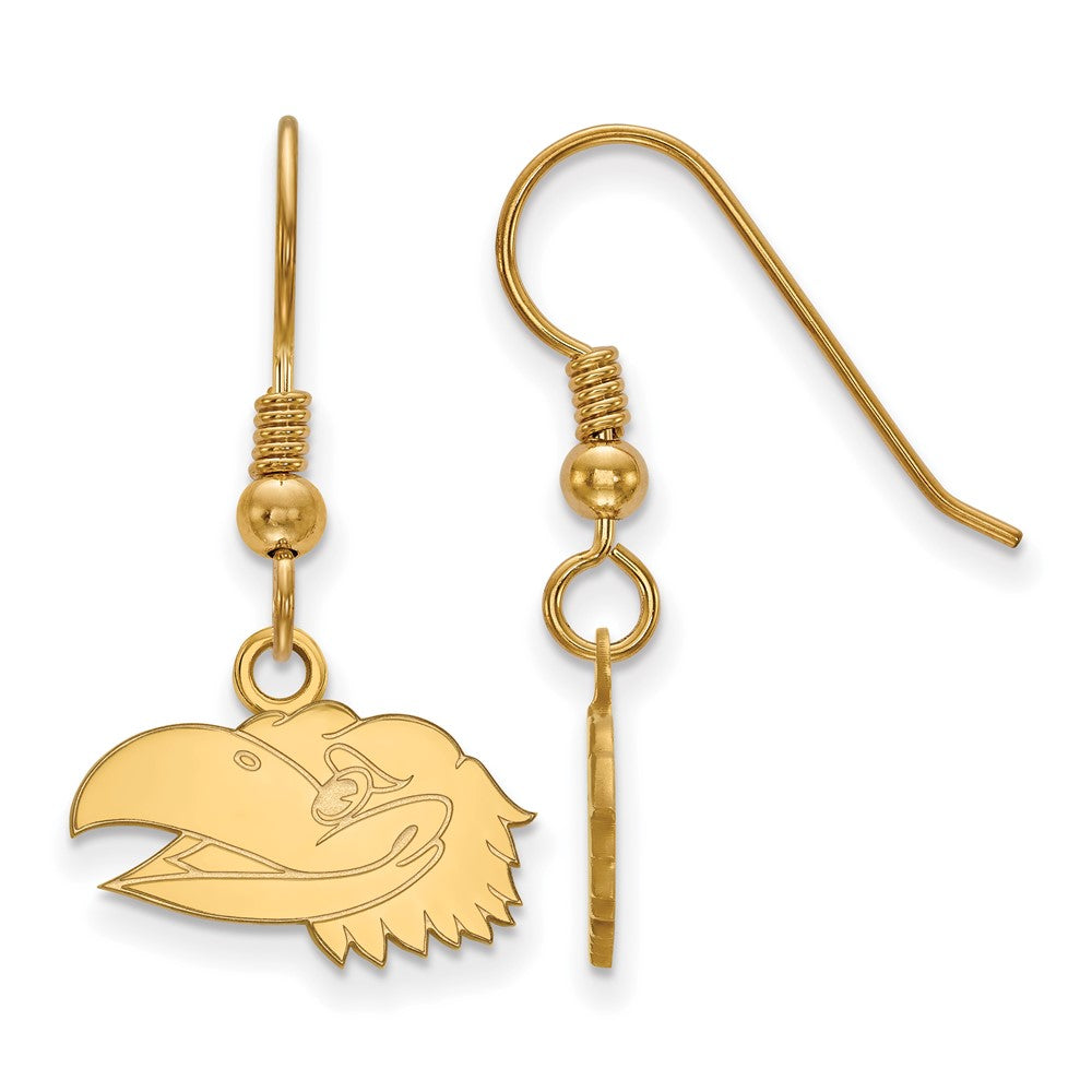 Vergoldet Sterlingsilber Logoart University Of Kansas Jayhawk Extra Klein Hängend Draht Ohrringe