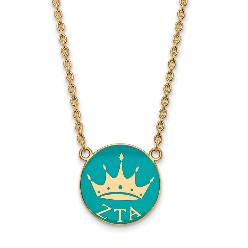 Vergoldet Sterlingsilber Logoart Zeta Tau Alpha Sorority Symbol Groß Farbe Emaille Anhänger 18 Zoll Halskette