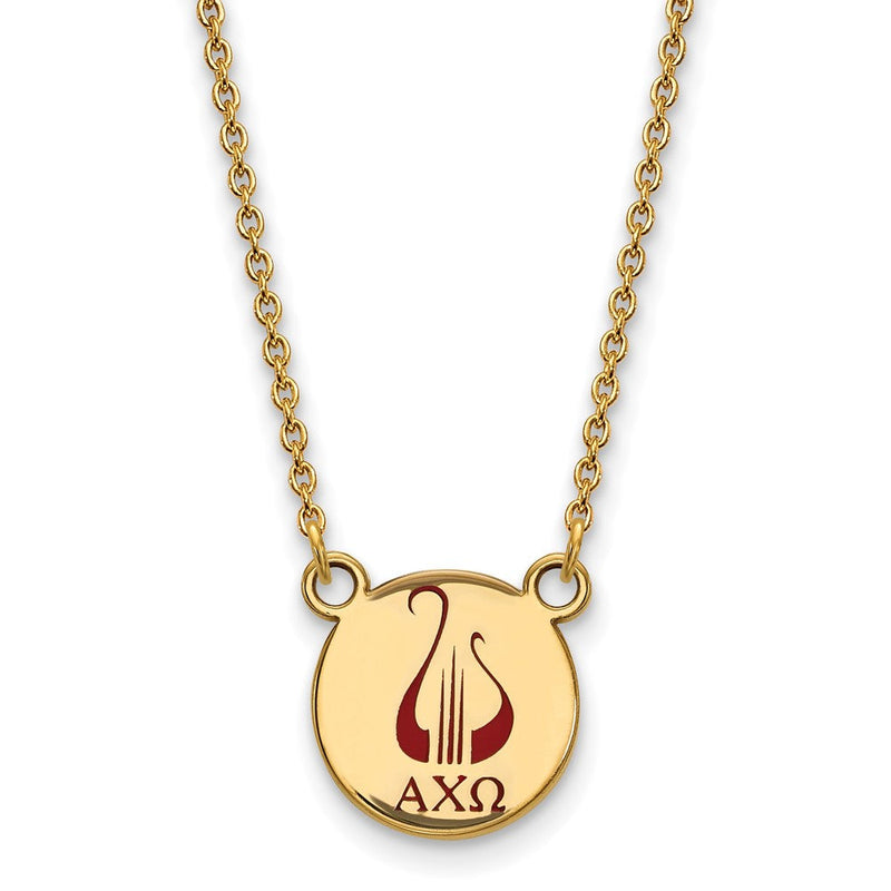 Vergoldet Sterlingsilber Logoart Alpha Chi Omega Sorority Symbol Klein Farbe Emaille Anhänger 18 Zoll Halskette