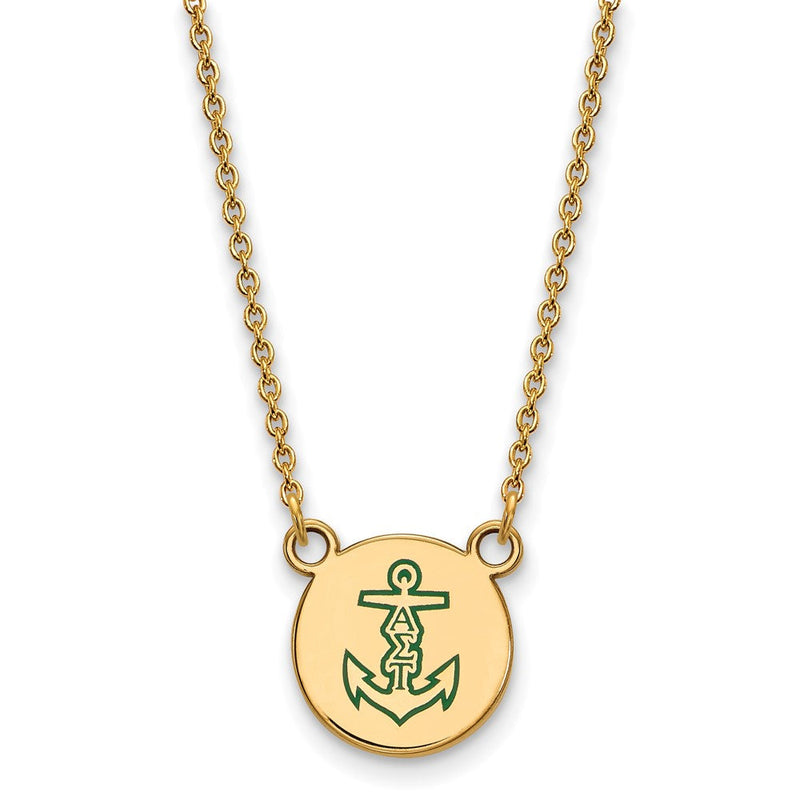 Vergoldet Sterlingsilber Logoart Alpha Sigma Tau Sorority Symbol Klein Farbe Emaille Anhänger 18 Zoll Halskette