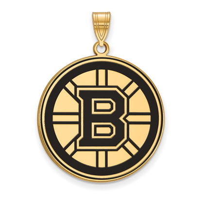 Vergoldet Sterlingsilber Nhl Logoart Boston Bruins Extra Groß Emailliert Anhänger