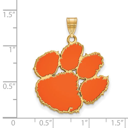 Vergoldet Sterlingsilber Logoart Clemson University Tiger Paw Extra Groß Emailliert Anhänger