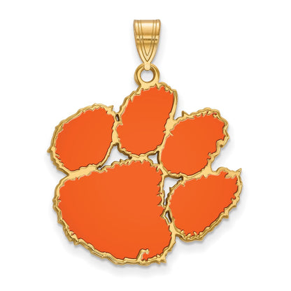 Vergoldet Sterlingsilber Logoart Clemson University Tiger Paw Extra Groß Emailliert Anhänger
