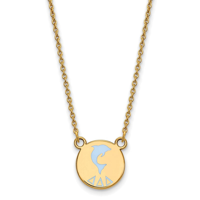 Vergoldet Sterlingsilber Logoart Delta Sorority Symbol Klein Farbe Emaille Anhänger 18 Zoll Halskette