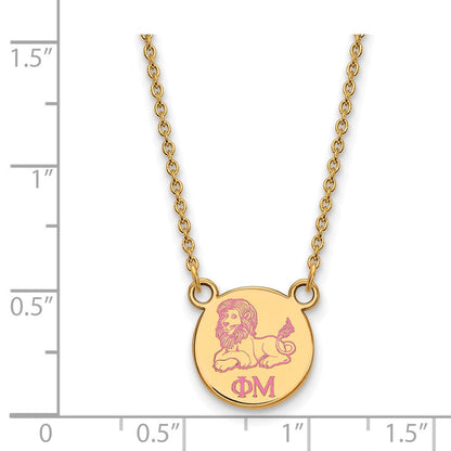 Vergoldet Sterlingsilber Logoart Phi Mu Sorority Symbol Extra Klein Farbe Emaille Anhänger 18 Zoll Halskette