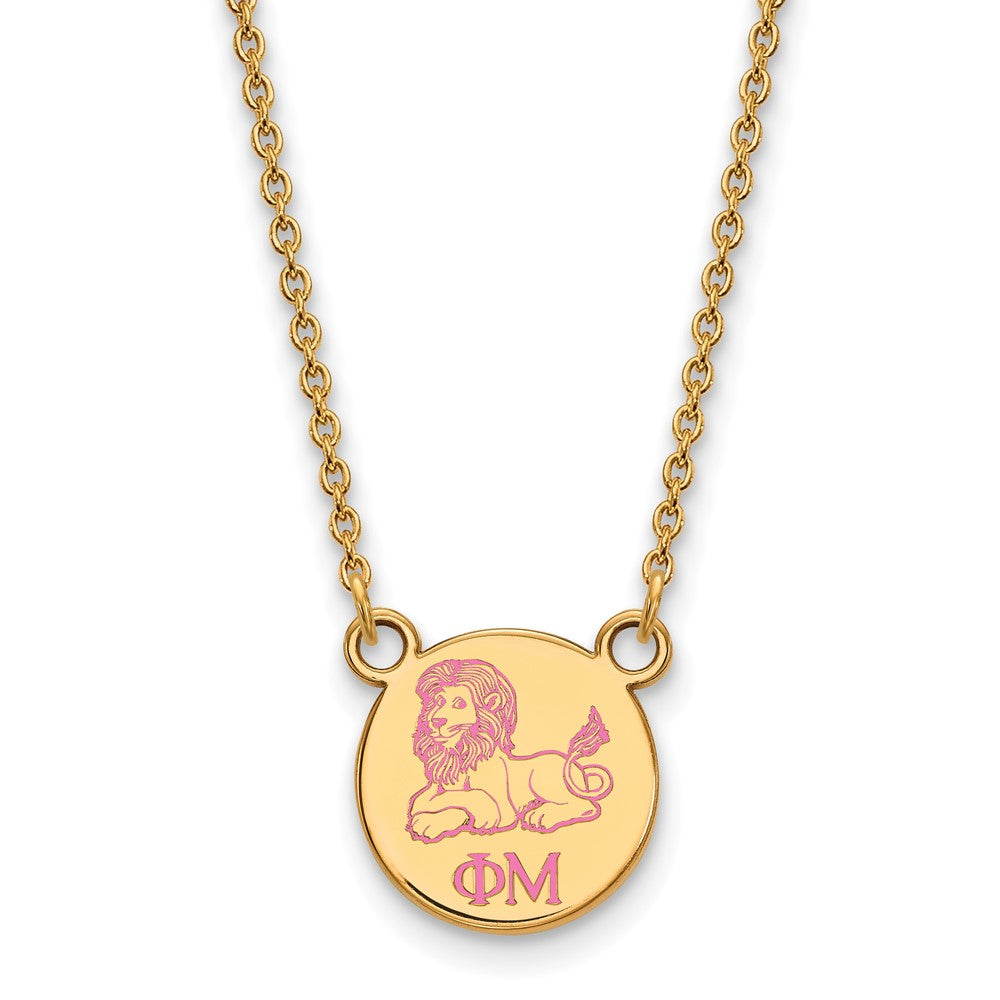Vergoldet Sterlingsilber Logoart Phi Mu Sorority Symbol Extra Klein Farbe Emaille Anhänger 18 Zoll Halskette