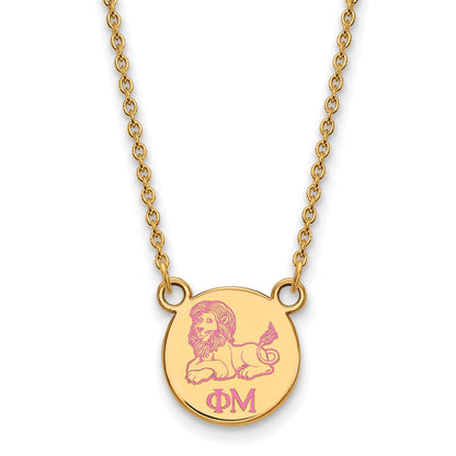 Vergoldet Sterlingsilber Logoart Phi Mu Sorority Symbol Extra Klein Farbe Emaille Anhänger 18 Zoll Halskette