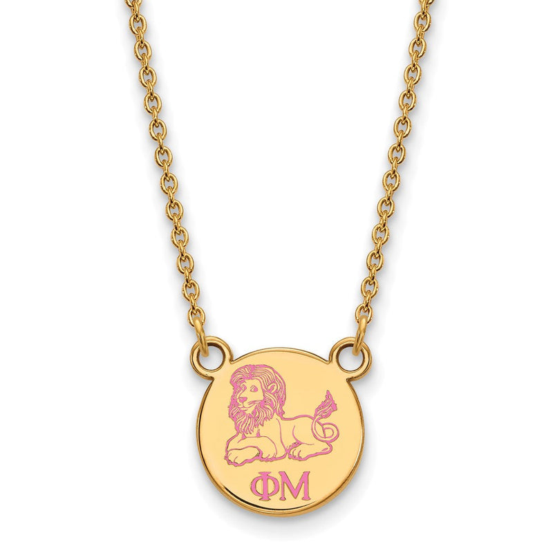 Vergoldet Sterlingsilber Logoart Phi Mu Sorority Symbol Extra Klein Farbe Emaille Anhänger 18 Zoll Halskette