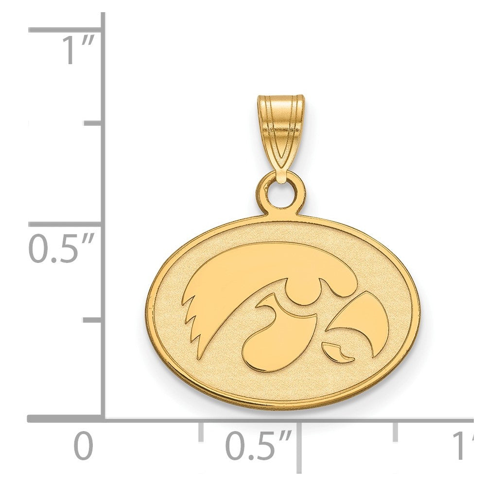 Vergoldet Sterlingsilber Logoart University Of Iowa Hawk Klein Oval Anhänger