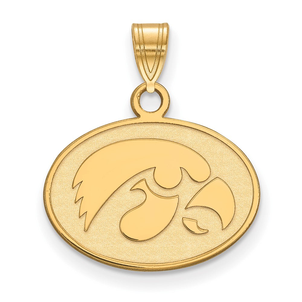 Vergoldet Sterlingsilber Logoart University Of Iowa Hawk Klein Oval Anhänger