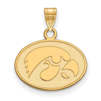 Vergoldet Sterlingsilber Logoart University Of Iowa Hawk Klein Oval Anhänger
