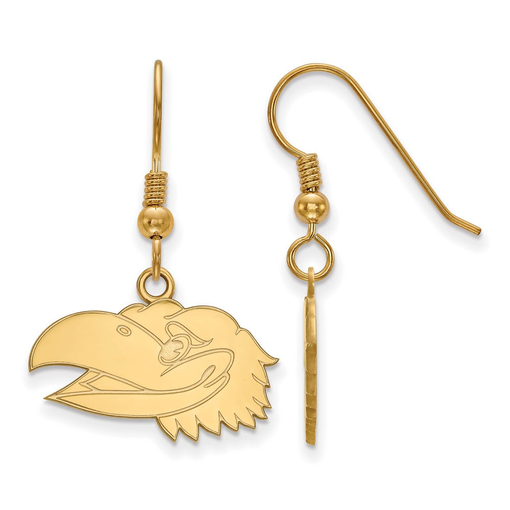 Vergoldet Sterlingsilber Logoart University Of Kansas Jayhawk Klein Hängend Draht Ohrringe