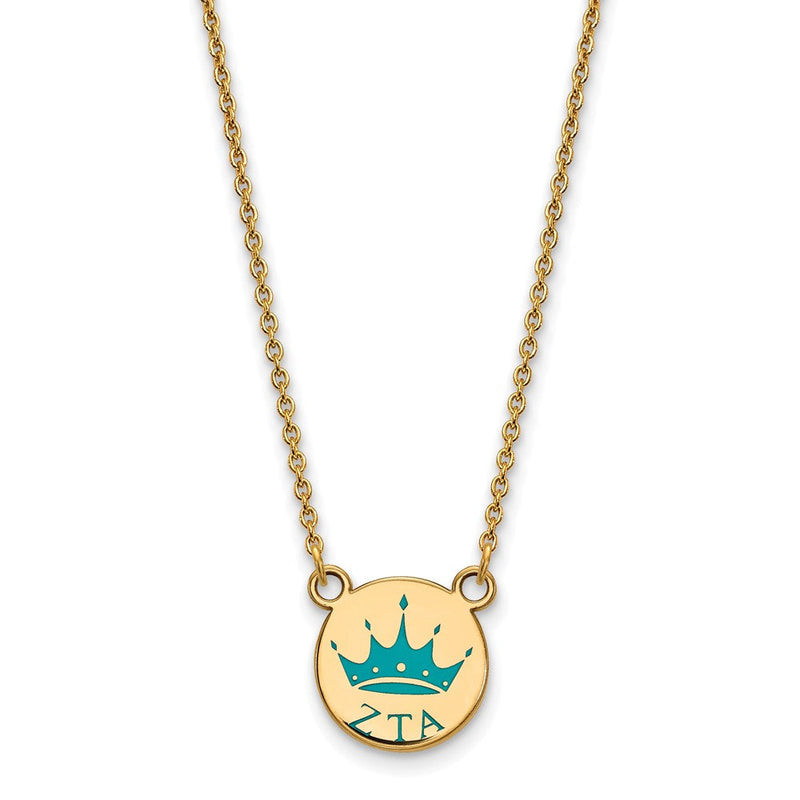 Vergoldet Sterlingsilber Logoart Zeta Tau Alpha Sorority Symbol Klein Farbe Emaille Anhänger 18 Zoll Halskette
