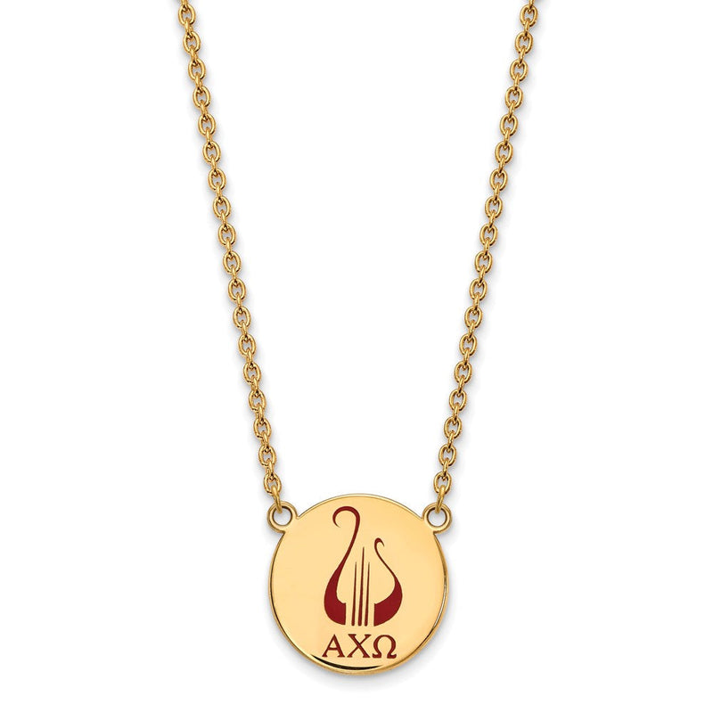 Vergoldet Sterlingsilber Logoart Alpha Chi Omega Sorority Symbol Groß Farbe Emaille Anhänger 18 Zoll Halskette