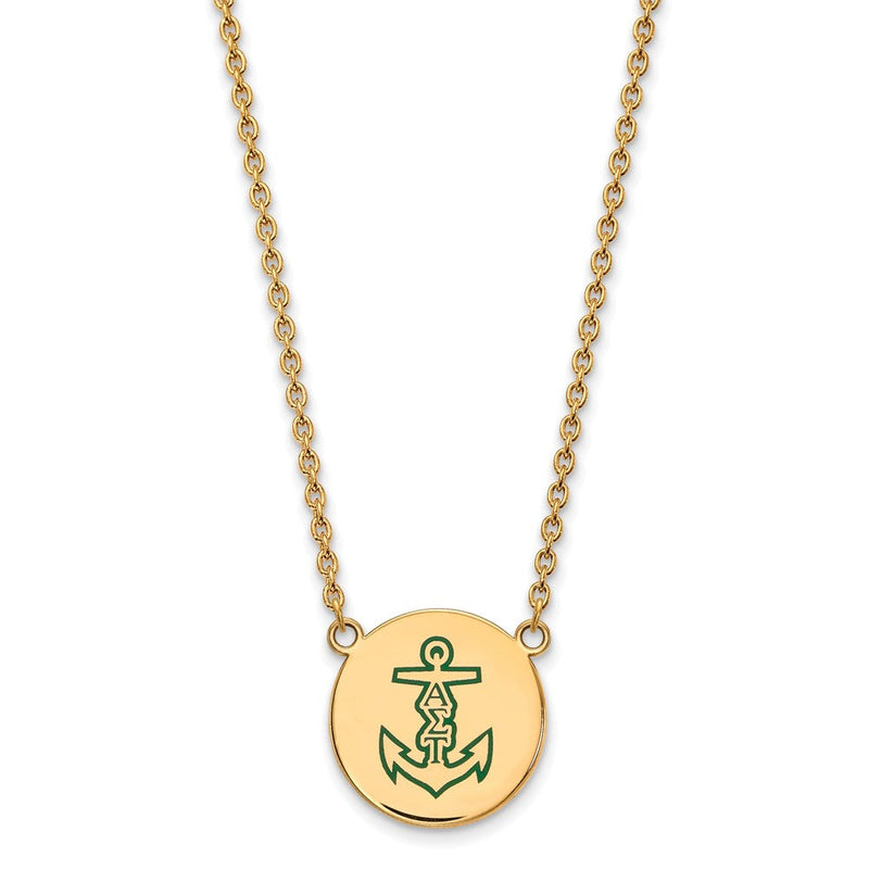Vergoldet Sterlingsilber Logoart Alpha Sigma Tau Sorority Symbol Groß Farbe Emaille Anhänger 18 Zoll Halskette
