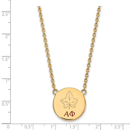 Vergoldet Sterlingsilber Logoart Alpha Phi Sorority Symbol Groß Farbe Emaille Anhänger 18 Zoll Halskette