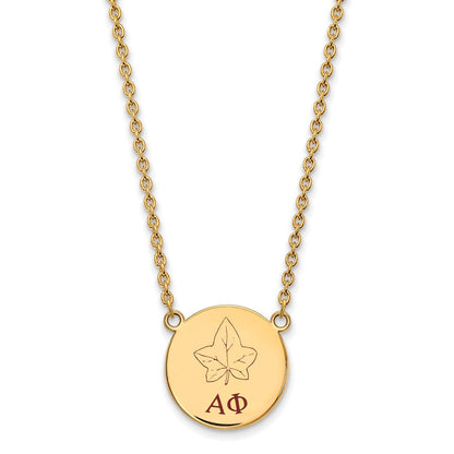 Vergoldet Sterlingsilber Logoart Alpha Phi Sorority Symbol Groß Farbe Emaille Anhänger 18 Zoll Halskette