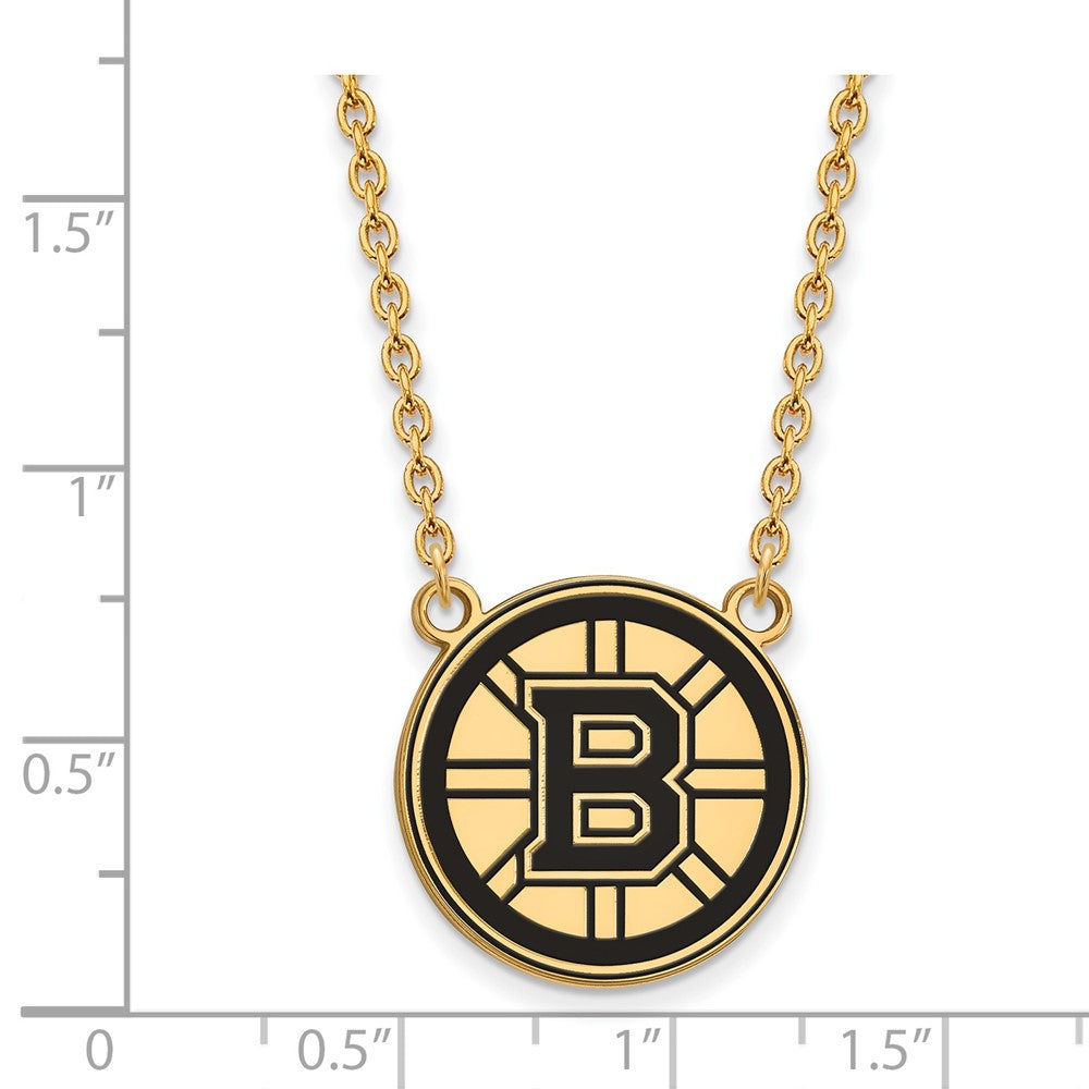Vergoldet Sterlingsilber Nhl Logoart Boston Bruins Groß Emailliert Anhänger 18 Zoll Halskette