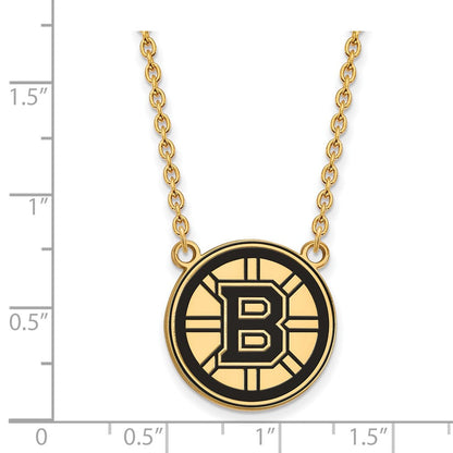 Vergoldet Sterlingsilber Nhl Logoart Boston Bruins Groß Emailliert Anhänger 18 Zoll Halskette