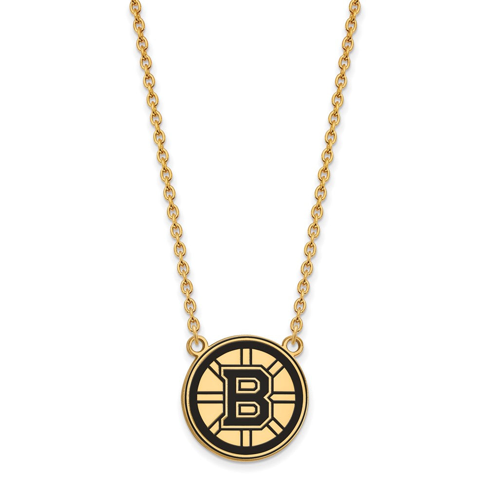 Vergoldet Sterlingsilber Nhl Logoart Boston Bruins Groß Emailliert Anhänger 18 Zoll Halskette